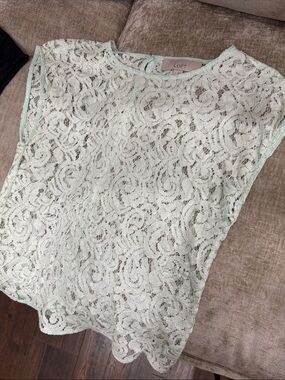 LOFT Mint Lace Overlay Shell Top